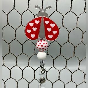 Badge Reel - Ladybug - Valentines Acrylic - NWT - Handmade